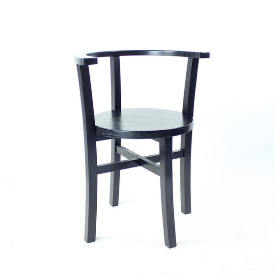 Image 1 of Ensemble de 4 chaises de salle à manger vintage en chêne noir, Tchécoslovaquie 1930