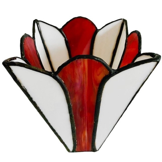 Image 1 of Vase vintage en verre teinté fleur rouge blanc
