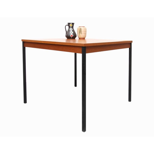 Table basse carrée vintage en teck et métal, 1960