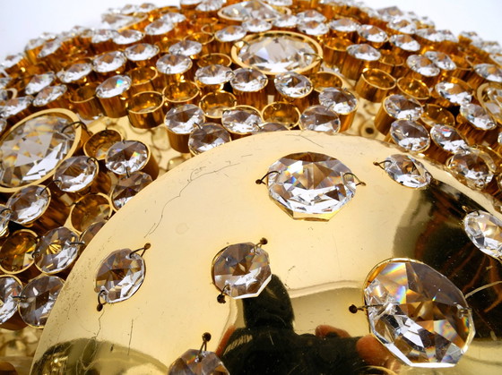 Image 1 of Magnifique plafonnier ou lampe murale en laiton Palwa des années 1970 avec pierres de cristal facettées