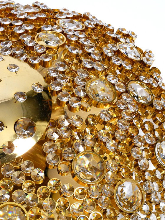 Image 1 of Magnifique plafonnier ou lampe murale en laiton Palwa des années 1970 avec pierres de cristal facettées