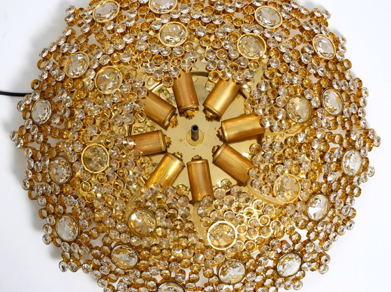 Image 1 of Magnifique plafonnier ou lampe murale en laiton Palwa des années 1970 avec pierres de cristal facettées
