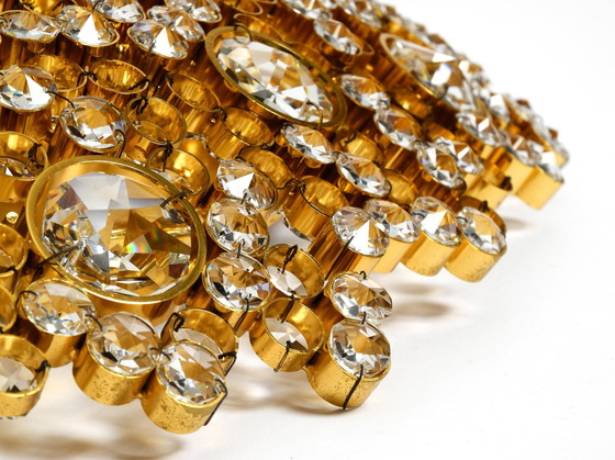 Image 1 of Magnifique plafonnier ou lampe murale en laiton Palwa des années 1970 avec pierres de cristal facettées