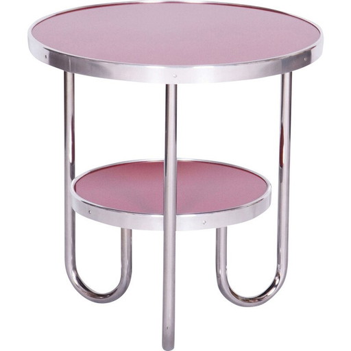 Table vintage Bauhaus en épicéa et chrome pour Kovona, Tchécoslovaquie 1930