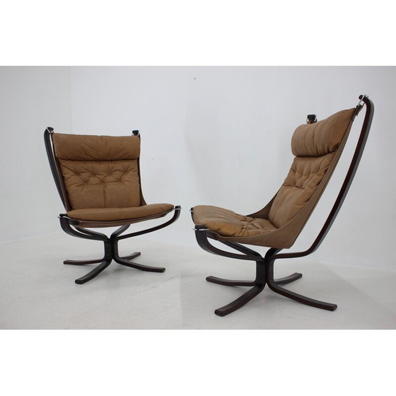 Image 1 of Paire de fauteuils Falcon vintage en cuir par Sigurd Ressell pour Vatne Møbler, Norvège 1970