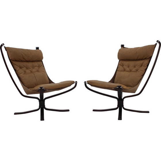 Image 1 of Paire de fauteuils Falcon vintage en cuir par Sigurd Ressell pour Vatne Møbler, Norvège 1970