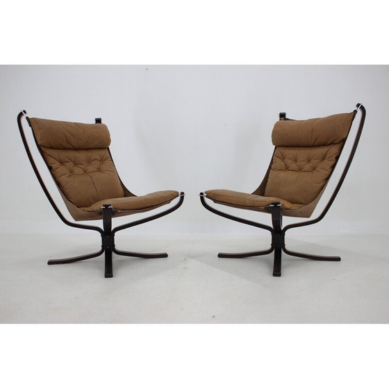 Image 1 of Paire de fauteuils Falcon vintage en cuir par Sigurd Ressell pour Vatne Møbler, Norvège 1970