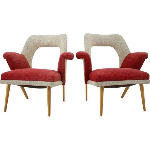 Paire de fauteuils blancs et rouges du Mid Century, années 1960