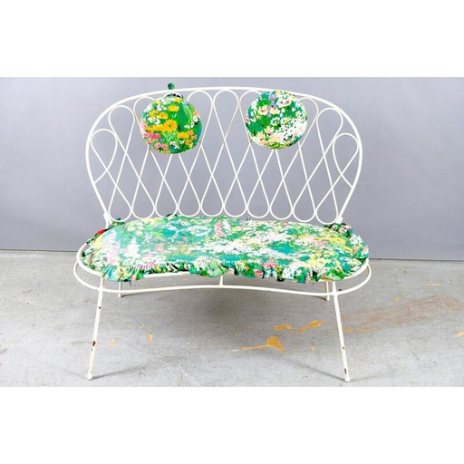 Banc de jardin vintage en fer blanc, Allemagne 1960