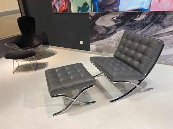 Image 1 of Knoll Set Barcelona New-Never Used Petrol Grey Leather Design L. Mies Van Der Rohe And Lilly Reich 1929