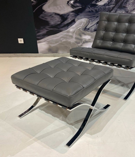 Image 1 of Knoll Set Barcelona New-Never Used Petrol Grey Leather Design L. Mies Van Der Rohe And Lilly Reich 1929