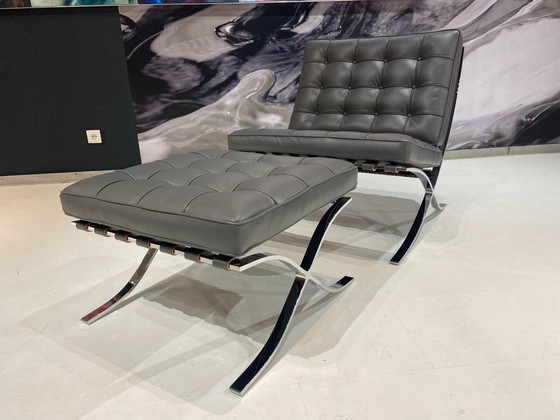 Image 1 of Knoll Set Barcelona New-Never Used Petrol Grey Leather Design L. Mies Van Der Rohe And Lilly Reich 1929