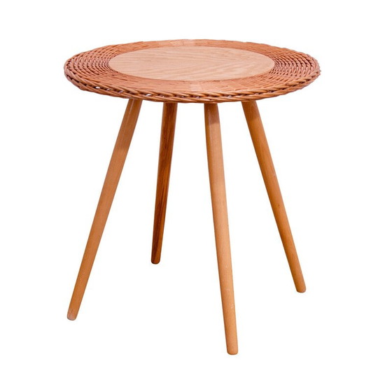 Image 1 of Table basse vintage en rotin par Jan Kalous pour Úluv, Tchécoslovaquie 1960