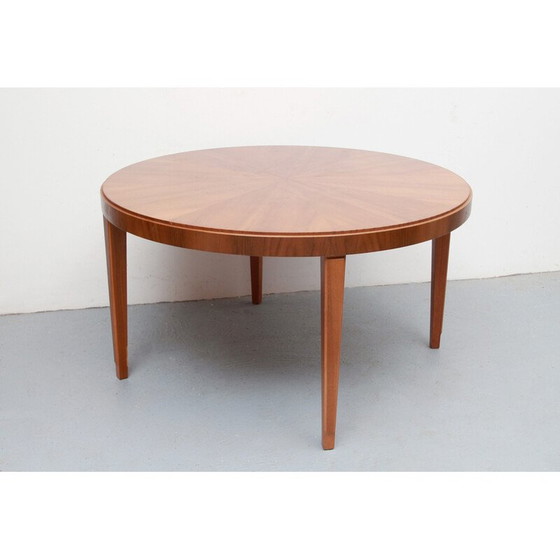 Image 1 of Table basse ronde vintage en noyer, années 1950