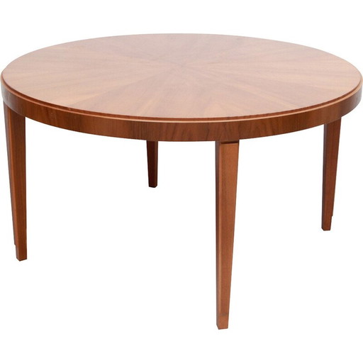 Table basse ronde vintage en noyer, années 1950