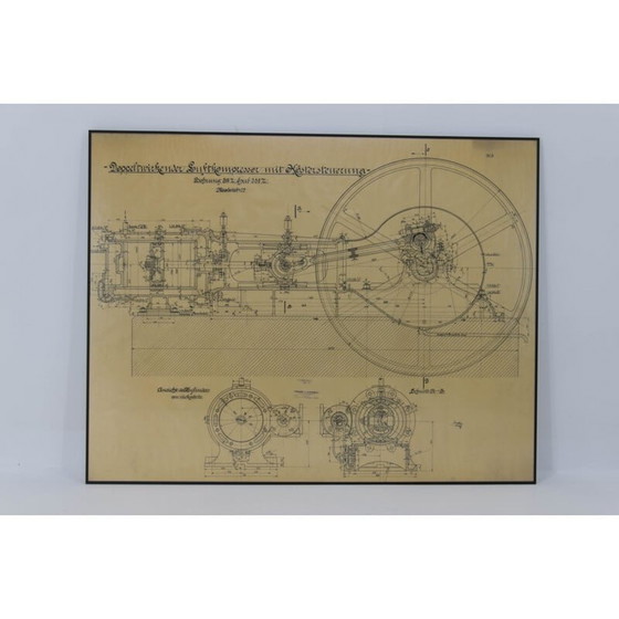 Image 1 of Dessin technique original d'un compresseur d'air, 1925