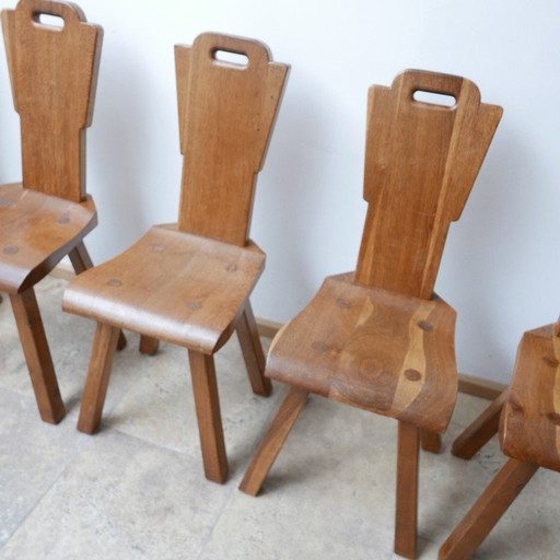 Ensemble de 6 chaises vintage en bois massif, Belgique 1970