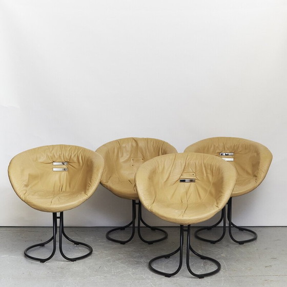 Image 1 of Chaises "Pan Am" vintage en acier tubulaire et cuir par Gastone Rinaldi pour Rima, Italie