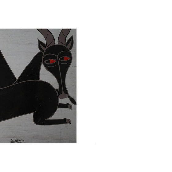 Image 1 of Peinture à l'huile vintage de Salum Mussa, Tanzanie 1970