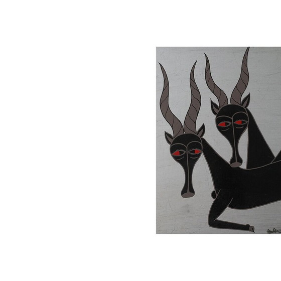 Image 1 of Peinture à l'huile vintage de Salum Mussa, Tanzanie 1970