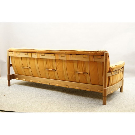 Canapé vintage 3 places en cuir brésilien et bois de Jatoba, 1970