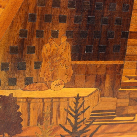 Image 1 of Œuvre d'art vintage en placage de bois incrusté, Tchécoslovaquie, années 1950