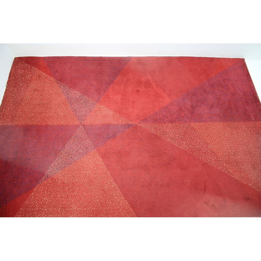 Tapis géométrique vintage en laine rouge, 1970