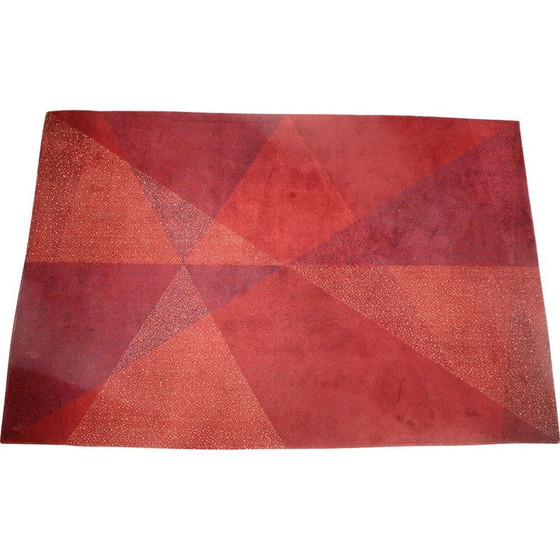 Image 1 of Tapis géométrique vintage en laine rouge, 1970