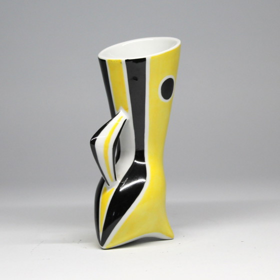 Image 1 of Vase Vintage • Série "Wasp" N&B • János Török • Zsolnay • 1950