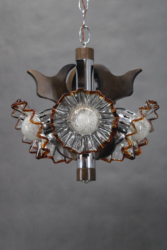 Image 1 of Lustre des années 1970 avec abat-jour en verre de Murano, Italie