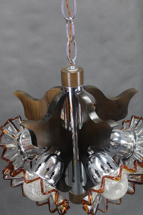 Image 1 of Lustre des années 1970 avec abat-jour en verre de Murano, Italie