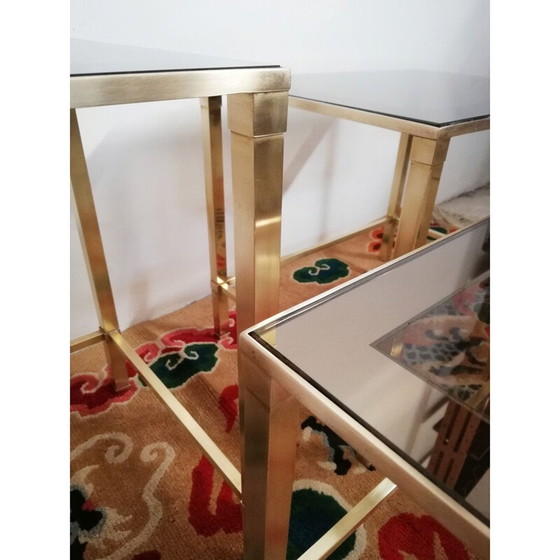 Image 1 of Ensemble de 3 tables gigognes vintage en laiton et verre, Italie 1970