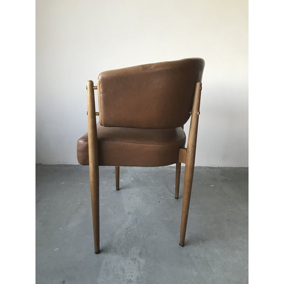 Image 1 of Fauteuil vintage en skaï brun, 1950