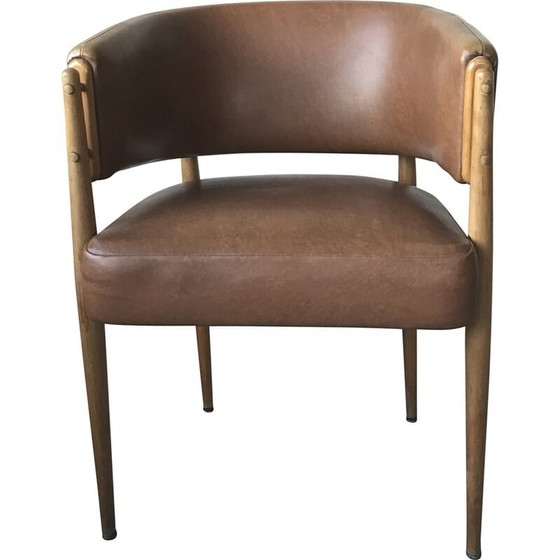 Image 1 of Fauteuil vintage en skaï brun, 1950