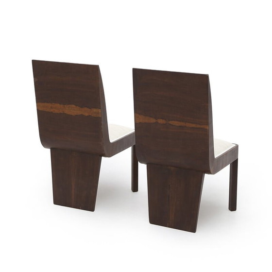 Image 1 of Paire de chaises vintage en bruyère et tissu, années 1940