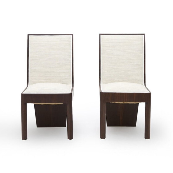 Image 1 of Paire de chaises vintage en bruyère et tissu, années 1940