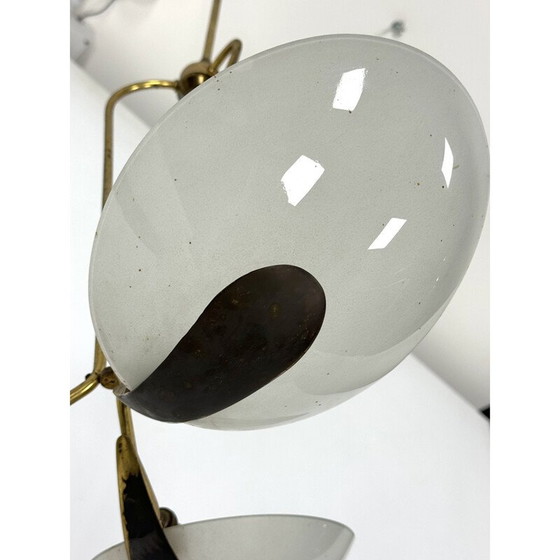 Image 1 of Lustre vintage en laiton et verre bombé, Italie 1950