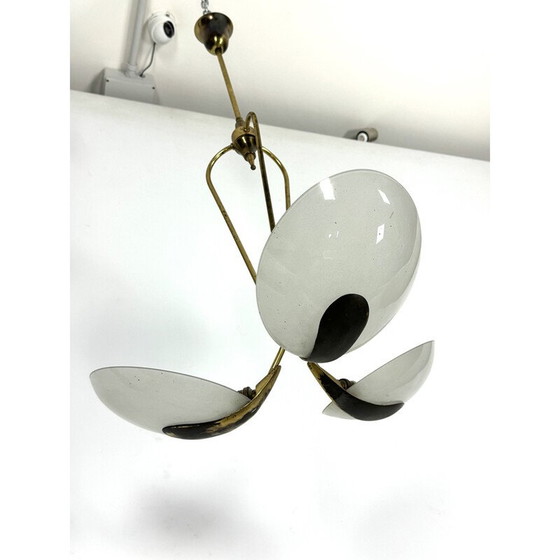 Image 1 of Lustre vintage en laiton et verre bombé, Italie 1950