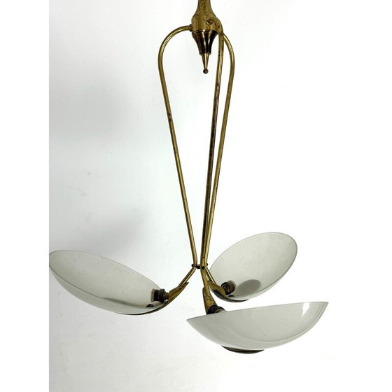 Image 1 of Lustre vintage en laiton et verre bombé, Italie 1950