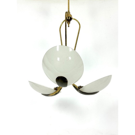 Image 1 of Lustre vintage en laiton et verre bombé, Italie 1950