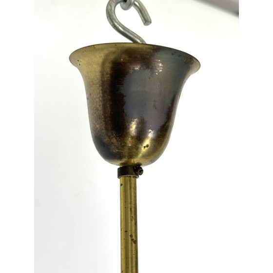 Image 1 of Lustre vintage en laiton et verre bombé, Italie 1950