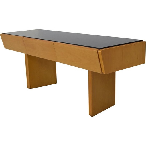 Table de nuit en bois et verre du Mid Century, Tchécoslovaquie années 1960