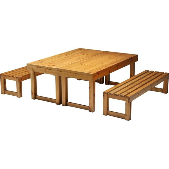 Image 1 of Banc et table en pin Vineyard vintage italien, 1960
