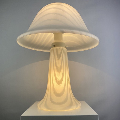 Grande lampe de table en verre zébré blanc Peill and Putzler Mushroom Xl