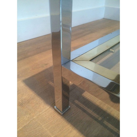 Image 1 of Table basse vintage en chrome et boules de laiton avec double plateau, France 1970
