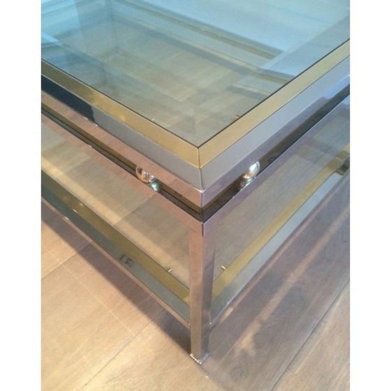 Image 1 of Table basse vintage en chrome et boules de laiton avec double plateau, France 1970