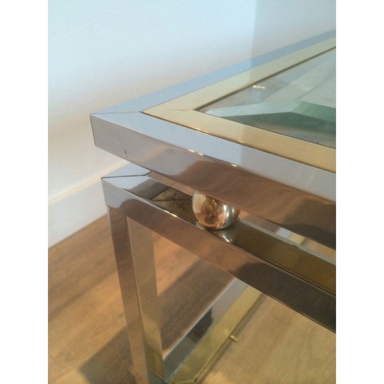 Image 1 of Table basse vintage en chrome et boules de laiton avec double plateau, France 1970