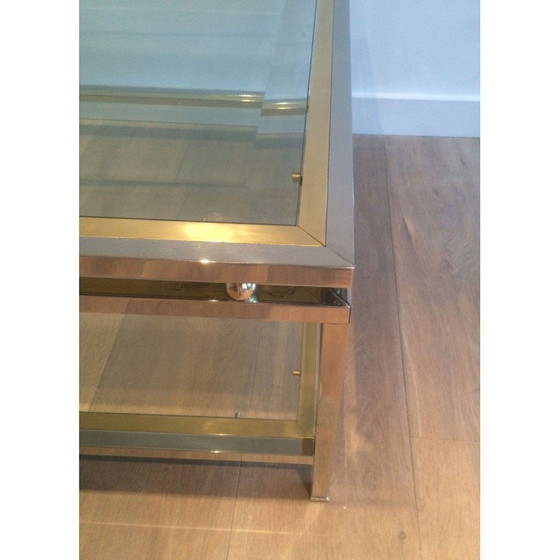 Image 1 of Table basse vintage en chrome et boules de laiton avec double plateau, France 1970