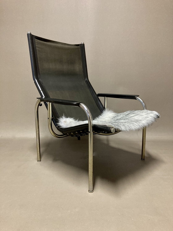Image 1 of Fauteuil Relax Inclinable Cuir Noir Design "Hans Eichenberger" 1960