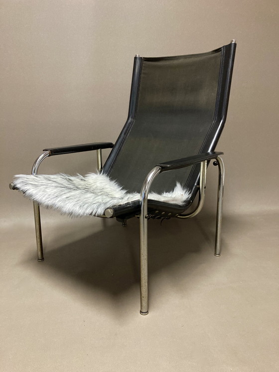 Image 1 of Fauteuil Relax Inclinable Cuir Noir Design "Hans Eichenberger" 1960